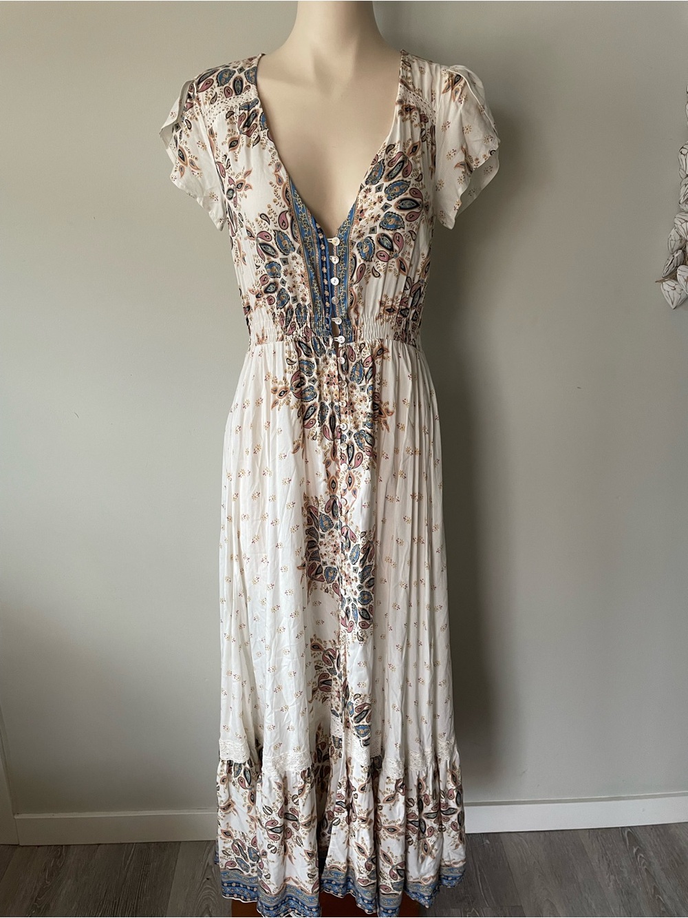 Jaase Boho Front Button Maxi Dress Paisley Prairie Cottagecore Size Small